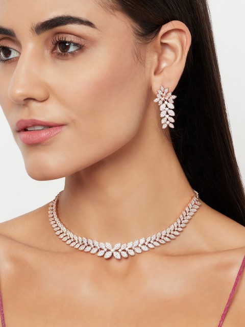 

Voylla Women Rose Gold-Plated White Stone-Studded Jewellery Set