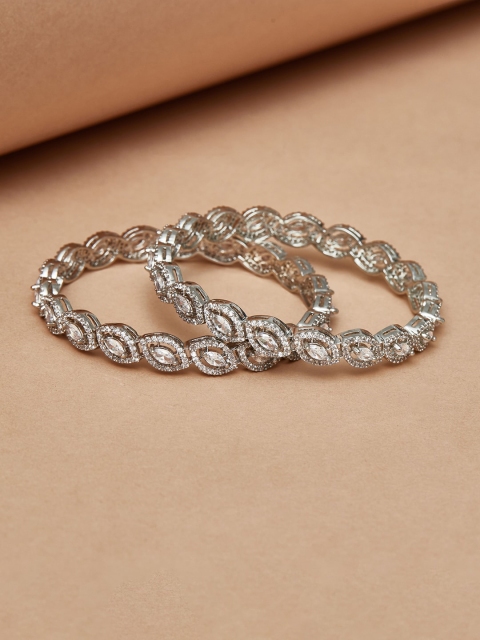 Voylla Women Silver-Toned & White Brass Rhodium-Plated Bangle-Style Bracelet