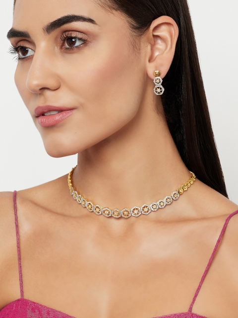 

Voylla Gold-Plated CZ Studded Geometric Jewellery Set