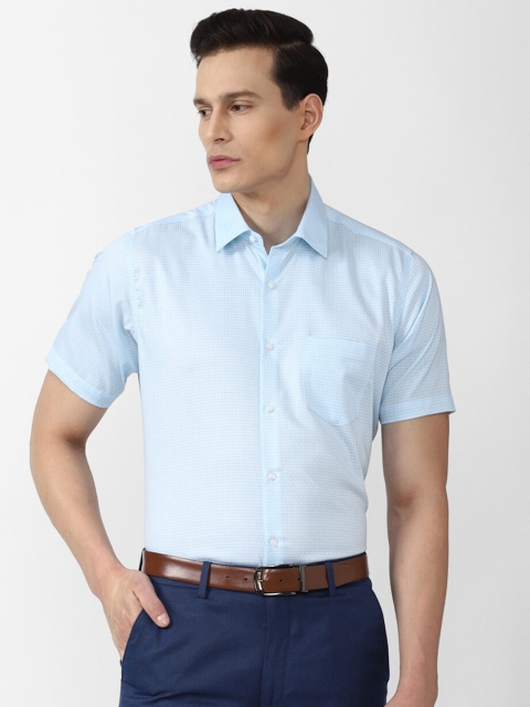 

Van Heusen Men Blue Micro Checked Cotton Formal Shirt