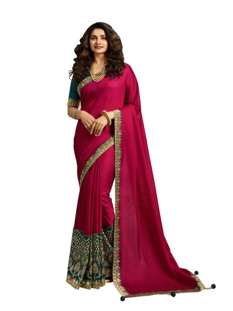 

Zainab chottani Pink & Gold-Toned Ethnic Motifs Embroidered Block Print Saree