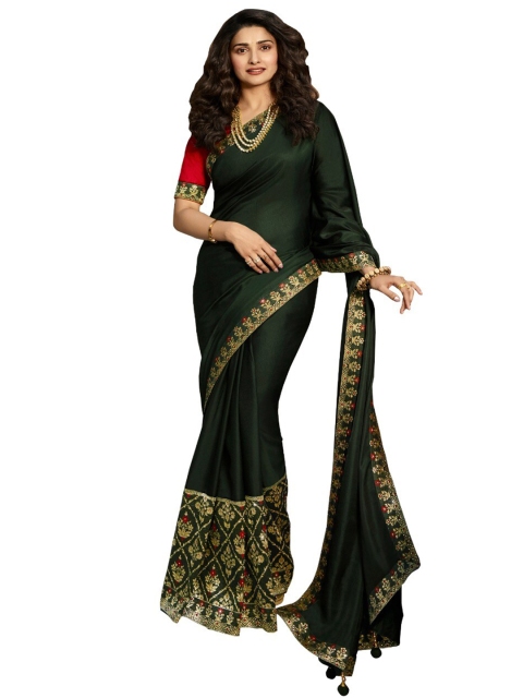 

Zainab chottani Green & Gold-Toned Embroidered Block Print Saree