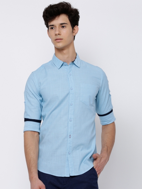 

LOCOMOTIVE Men Blue Slim Fit Solid Casual Shirt