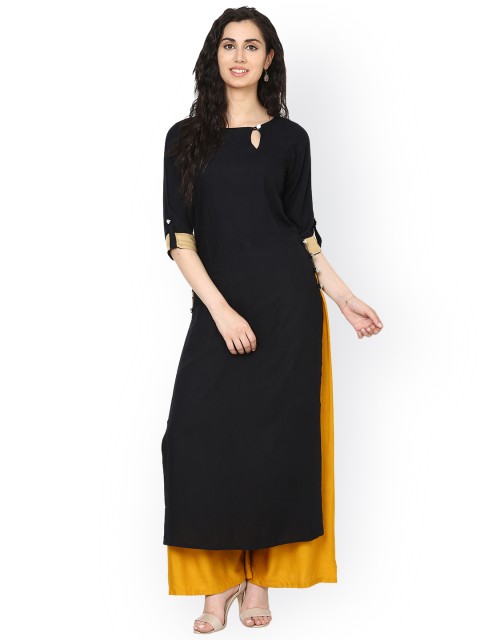 

Aujjessa Women Black Solid Straight Kurta