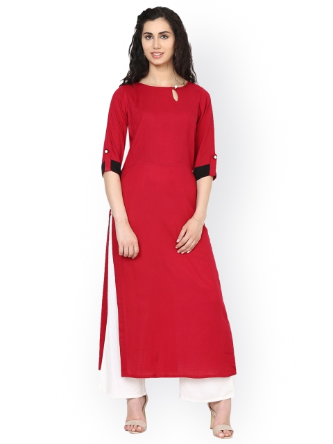 

Aujjessa Women Maroon Solid Straight Kurta