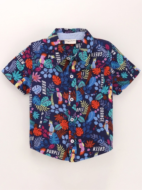 

CrayonFlakes Boys Navy Blue Tropical Printed Casual Shirt