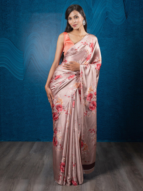 

Exclusiva Brown & Peach-Coloured Floral Saree