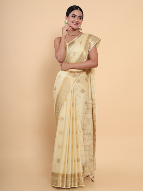 

MIMOSA Cream-Coloured Floral Zari Kasavu Saree