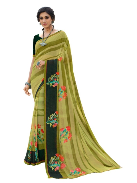 

Zainab chottani Green & Pink Floral Pure Georgette Block Print Saree