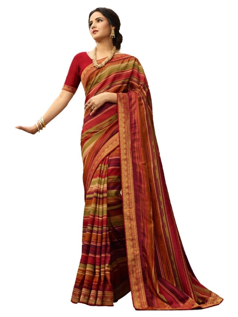 

Zainab chottani Women Red & Green Zari Pure Georgette Saree
