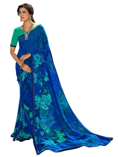 

Zainab chottani Blue & Green Floral Pure Georgette Saree