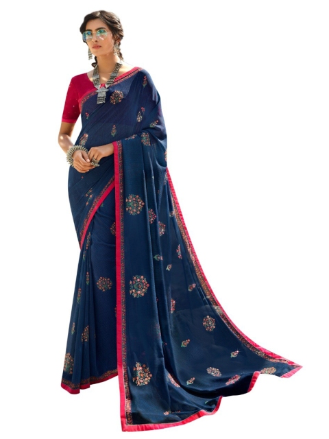 

Zainab chottani Blue & Pink Floral Pure Georgette Saree
