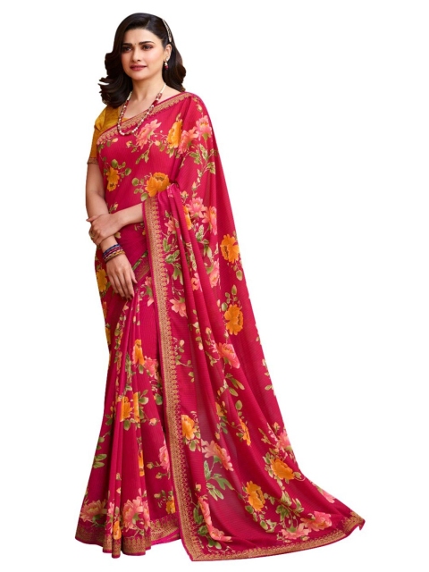 

Zainab chottani Red & Yellow Floral Pure Georgette Saree