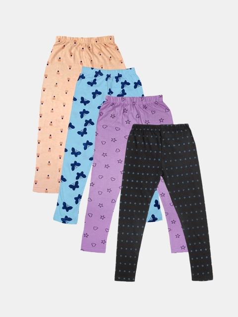 

FRENCH KLEIDER Girls Pack Of 4 Printed Pure Cotton Leggings, Mauve
