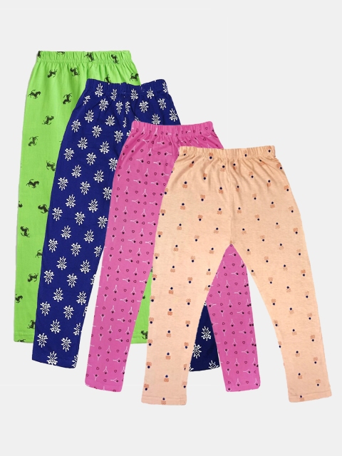 

FRENCH KLEIDER Girls Pack Of 4 Printed Ankle-Length Cotton Leggings, Blue