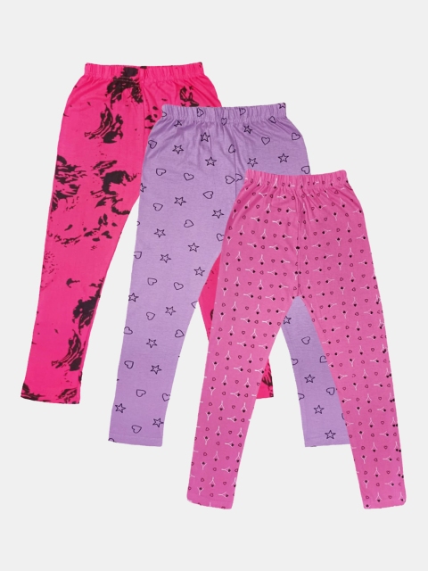 

FRENCH KLEIDER Girls Pack of 3 Printed Pure Cotton Ankle-Length Leggings, Magenta