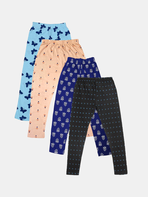 

FRENCH KLEIDER Girls Pack Of 4 Printed Pure Cotton Ankle Length Leggings, Black
