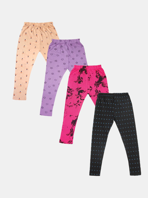

FRENCH KLEIDER Girls Pack Of 4 Printed Cotton Leggings, Pink