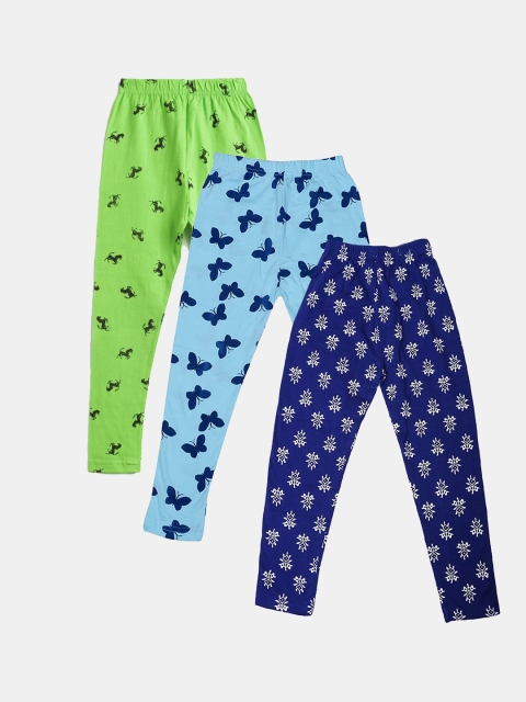 

FRENCH KLEIDER Girls Pack Of 4 Printed Pure Cotton Ankle-Length Leggings, Blue