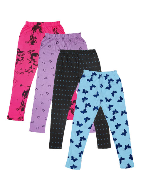 

FRENCH KLEIDER Girls Pack Of 4 Printed Pure Cotton Leggings, Magenta