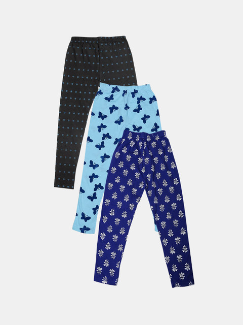 

FRENCH KLEIDER Girls Pack of 3 Printed Ankle-Length Cotton Leggings, Black