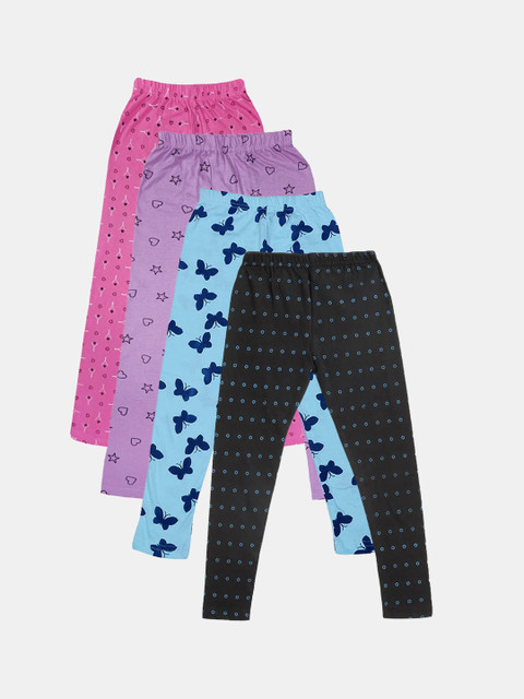 

FRENCH KLEIDER Girls Pack Of 4 Printed Pure Cotton Leggings, Mauve