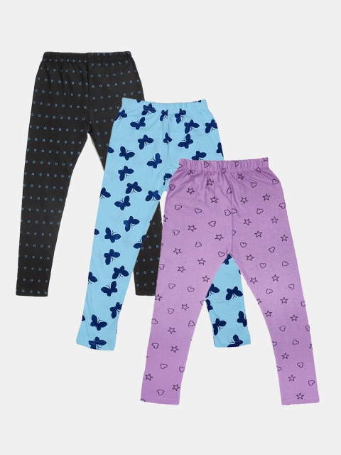 

FRENCH KLEIDER Girls Pack Of 3 Printed Pure Cotton Ankle-Length Leggings, Mauve
