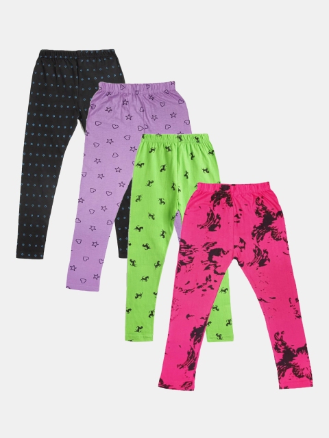 

FRENCH KLEIDER Girls Pack Of 4 Printed Pure Cotton Leggings, Magenta