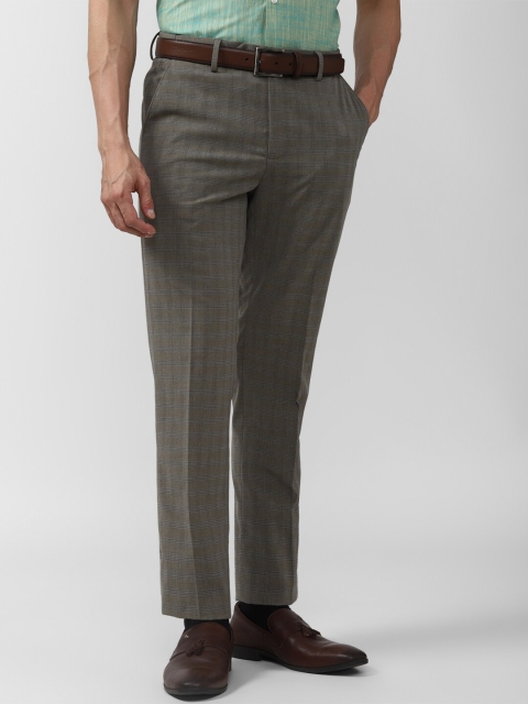 

Peter England Men Grey Checked Slim Fit Trousers