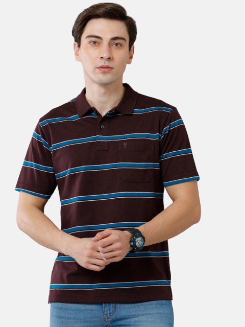 

Classic Polo Men Brown & Blue Colourblocked Striped Polo Collar T-shirt