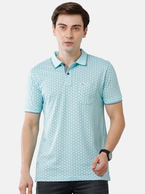 

Classic Polo Men Blue Printed Polo Collar Pure Cotton Slim Fit T-shirt