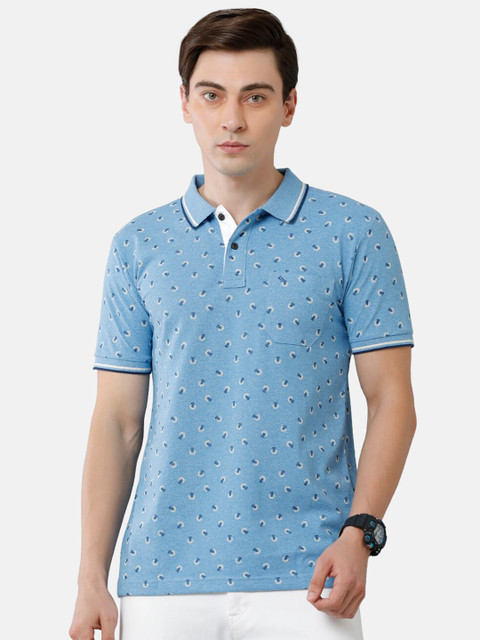 

Classic Polo Men Blue Printed Polo Collar Pure Cotton Slim Fit T-shirt