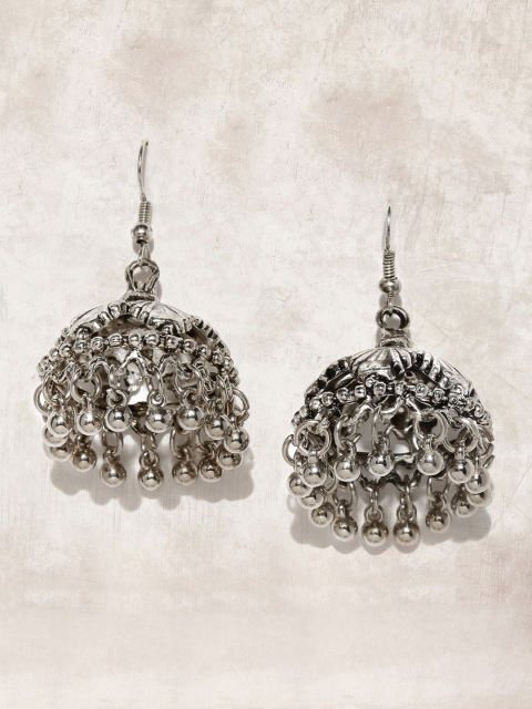 

Anouk Oxidised Silver-Toned Textured Dome Shaped Jhumkas