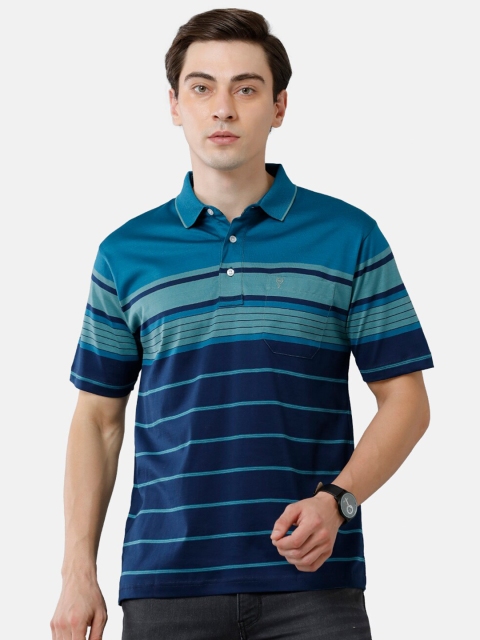 

Classic Polo Men Multicoloured Striped Polo Collar Pure Cotton T-shirt, Multi