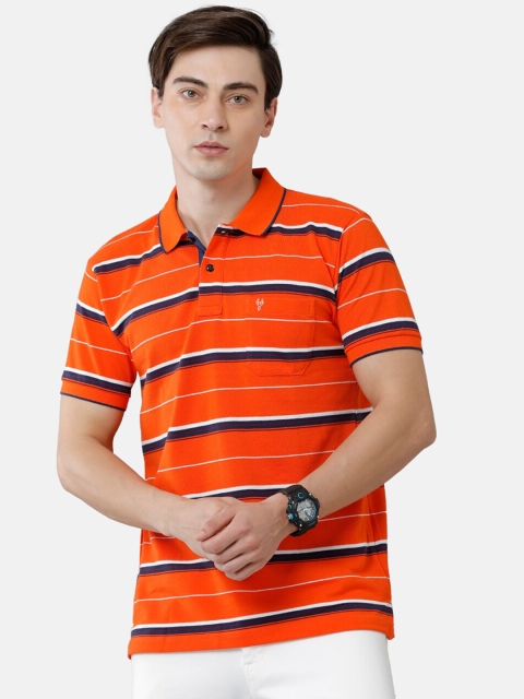 

Classic Polo Men Orange Striped Polo Collar Slim Fit T-shirt