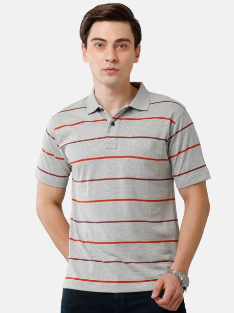 

Classic Polo Men Grey Striped Polo Collar T-shirt