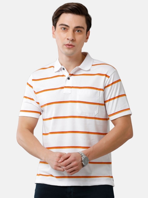 

Classic Polo Men White & Orange Striped Polo Collar T-shirt