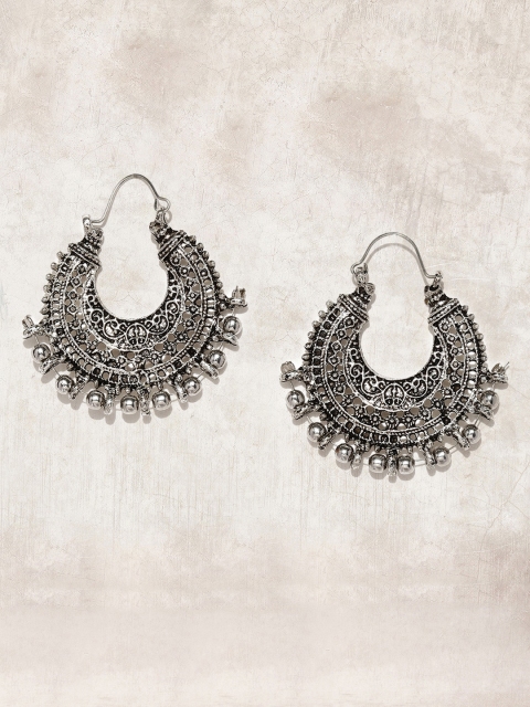 

Anouk Oxidised Silver-Toned Crescent Shaped Textured Drop Earrings