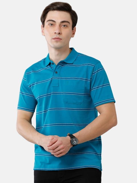 

Classic Polo Men Blue Striped Polo Collar T-shirt