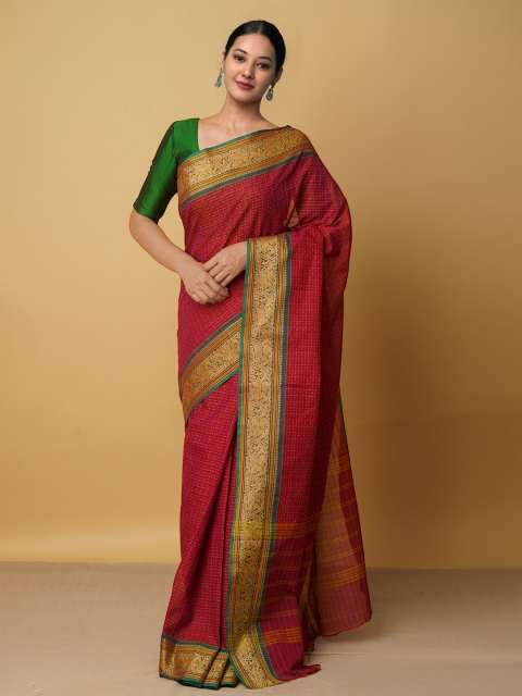 

Unnati Silks Red & Green Woven Design Pure Cotton Handloom Chettinad Saree