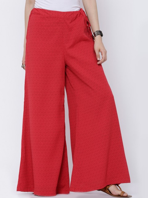 

Vishudh Women Red Solid Wide Leg Palazzos