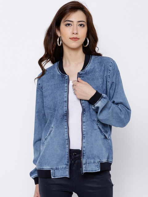 

Tokyo Talkies Women Blue Solid Denim Jacket
