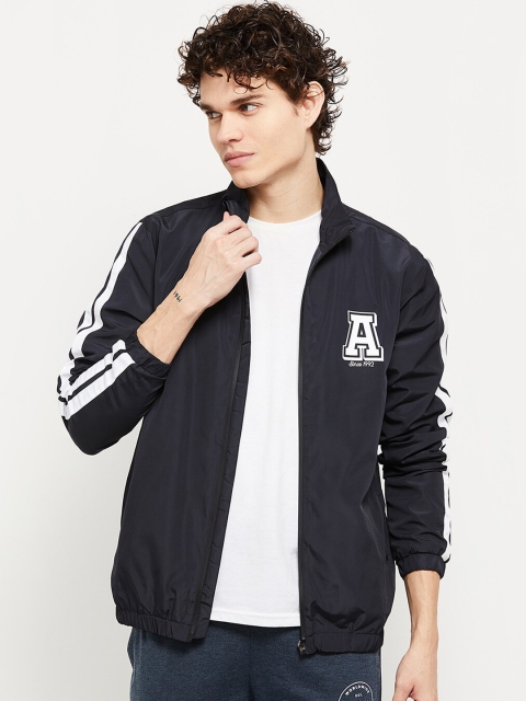 

max Men Blue Windcheater Sporty Jacket with Patchwork