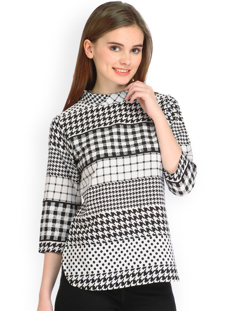 

Cottinfab Women Black & White Printed Top