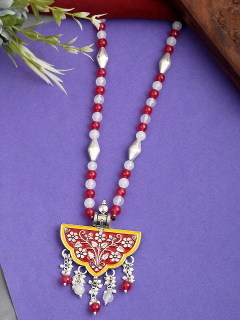 

DASTOOR Silver-Toned & White Brass Silver-Plated Necklace