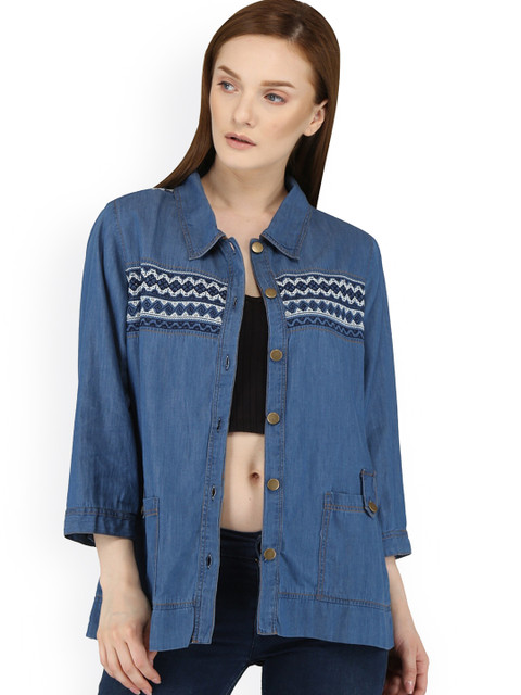 

SUMAVI-FASHION Women Blue Lightweight Longline Denim Jacket