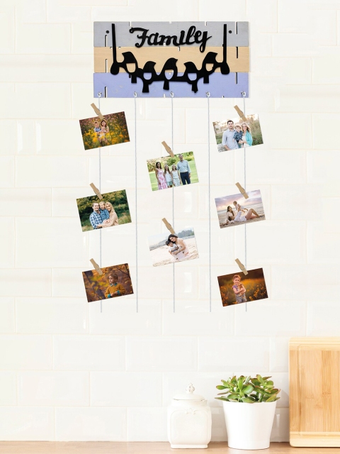 

RANDOM Wooden Birds Rope 8-Picture Hanging Photo Frame with Clips, Black
