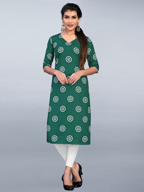 

MODLI 20 FASHION Women Green & White Ethnic Motifs Printed Kurta