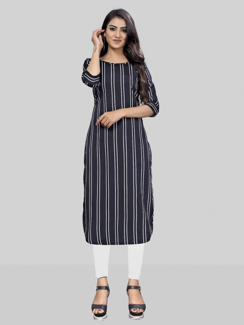 

MODLI 20 FASHION Women Black & White Striped Casual Kurta