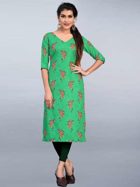 

MODLI 20 FASHION Women Green & Orange Floral Printed Kurta